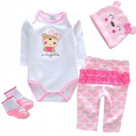Reborn Baby Doll Clothes for 17-22 Inch Newborn Baby Doll Girl.【Cute Bear Pattern 4pcs Set 】