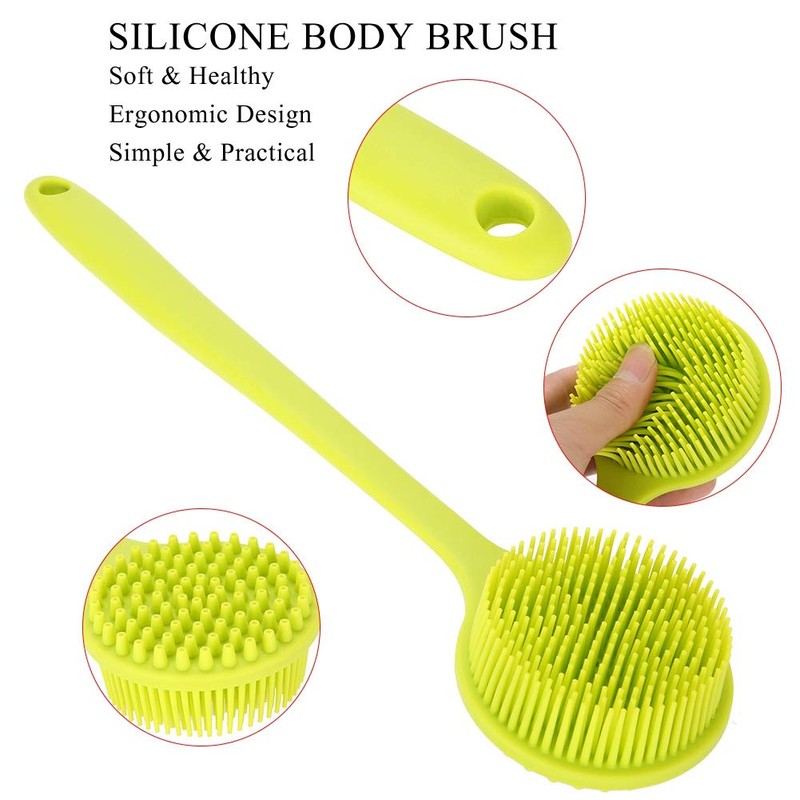 Cepillos de Cuerpo, Silicona Suave Mango Largo Ducha Cepillo Exfoliante