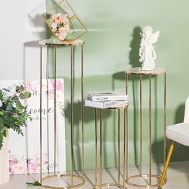 OIHYA Cylinder Stands for party, 3PCS Elegant Gold Metal Plant Round Pedestal Stand, Display Stand Tables Cake Stand for Party Weddings Birthday Backdrop Decorations