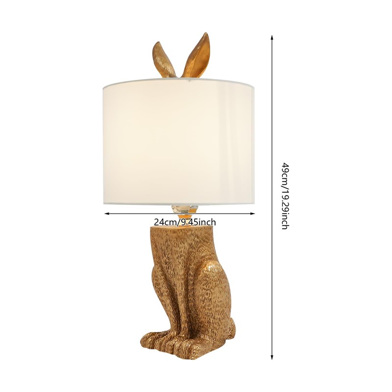 WPORDE Rabbit Table Lamp for Bedroomm, Resin Desk Light Golden