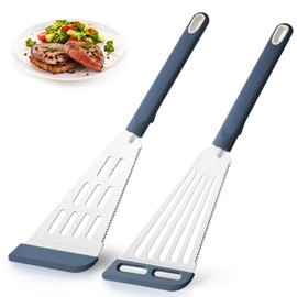 Silicone Fish Spatula Turner Set of 2,2-in-1 Heat Resistant Silicone Slotted Fish Spatulas for Nonstick Cookware,Flexible Thin Stainless Steel Slotted Fish Turner Spatula Flipper for Fish,Egg,Pancake