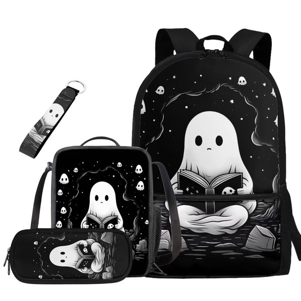 Ystardream Cute Ghost Elementary School Backpack for Girls with Lunch
