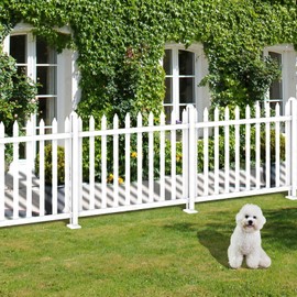 FLORALEAF Vinyl Picket Fence Panels 84"Wx36"H White Garden Decorative Temporary Fence Boarder for Backyard, Dogs Outside, Animal Barrier, Pools(20 Pickets,Straight)