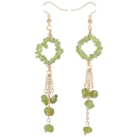 Nupuyai Olivine Peridot Crystal Stone Drop Earrings for Women, Vintage Bohemian Stone Beads Long Tassel Dangle Earrings for Wedding Party Vacation