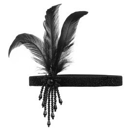 Sarini 1920s Flapper Headband 1920s Elastic Hairband Hair Accessories Women Girls Vintage Feather Crystal Headband For Costume Prom Wedding Carnival Party Retro Style