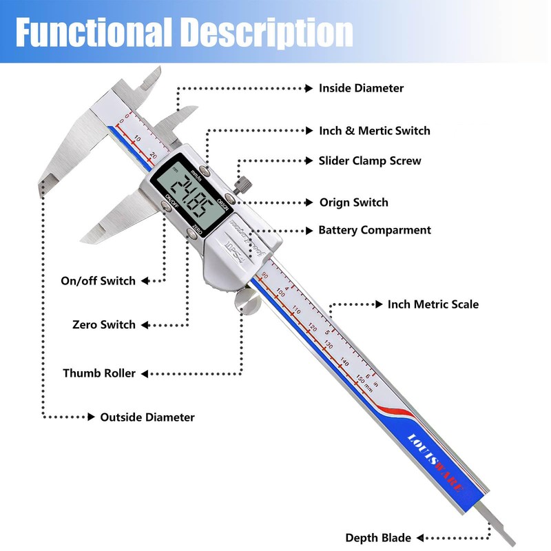 Digital Caliper Measuring Tool, IP54 Waterproof Electronic Digital Micrometer Caliper,