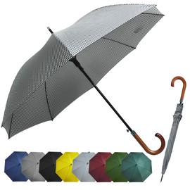Auto Open Windproof Unbreakable Stick Rain Umbrella, 52" Arc Classic Wooden Handle Umbrella,vintage long handle umbrellas for rain,big black j handle cane umbrella,Automatic Umbrella with curved handles(Plaid)