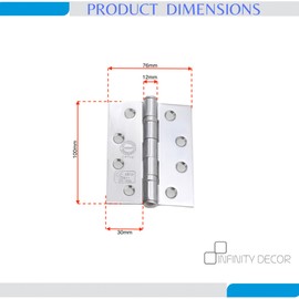 Infinity Decor 4 Inch (100mm) CE11 Fire Rated Ball Bearing Butt Hinges Pair – Steel Door Hinges for Internal External Wooden Doors (Polished Chrome)