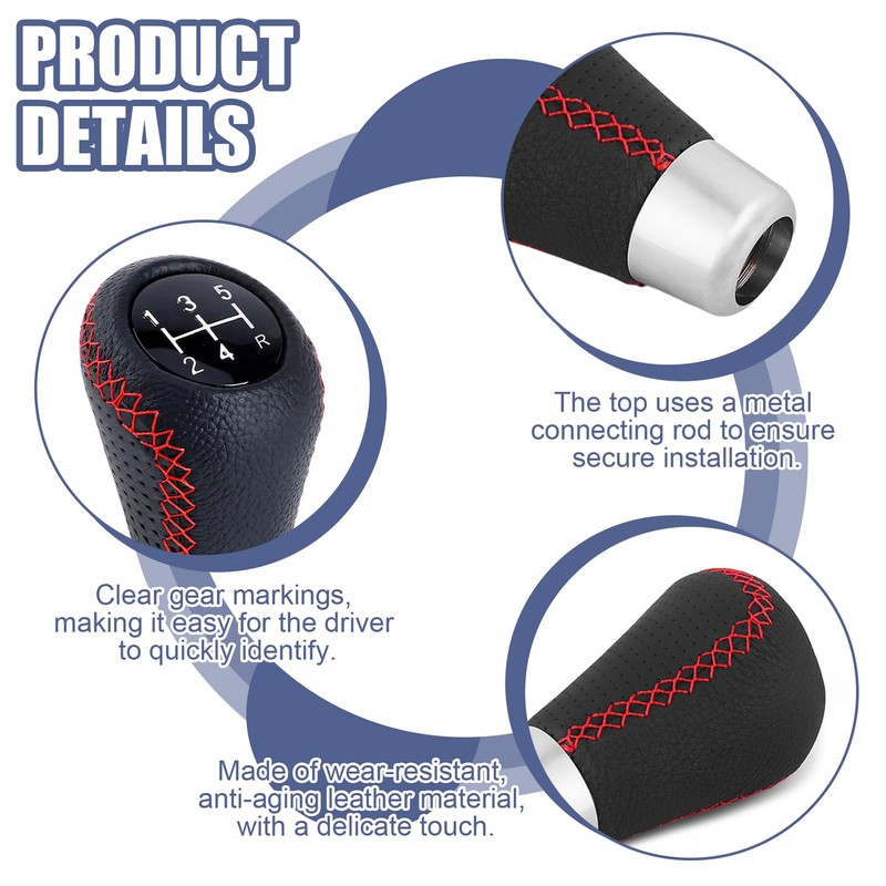 ZynoMUCH Car Gear Shift Knob 5 Speed, Universal Leather Gear