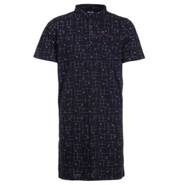 Henry Terre Men's Short-Sleeved Nightdress with Grid Lines, Chest Pocket, Button Placket, Size, navy
