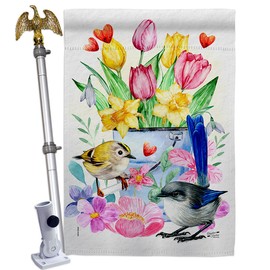 Angeleno Heritage Spring Birdie House Flag Eagle Set Garden Friends Birds Flamingo Hummingbird Cardinal Peacock Springtime Natural Wildlife Decoration Banner Small Yard Gift Double-Sided, Made in USA