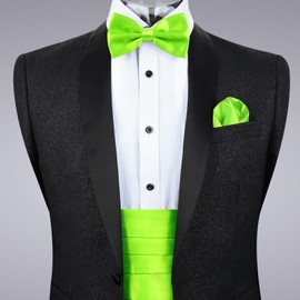 Alizeal Multicolored Silk Solid Cummerbund for Mens Gift Bow Tie Set, Lime Green