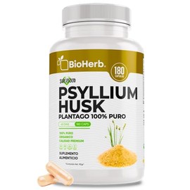 Psyllium Husk 100% Puro - Fibra Altamente Soluble - (180 Caps Para Hasta 45 Dias de Consumo Continuo) | [Maxima Absorcion] - | Extremadamente eficaz |