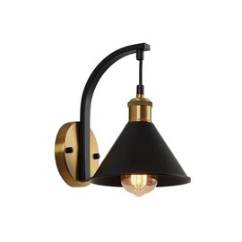 PZJFH Vintage Industrial Wall Lamp Retro E27 Black Lampshade Wall Lamp Vintage Iron Loft Decorative Lights Lighting for Dining Room Kitchen Hotel Bar Cafés Hallway (Arch Shape)