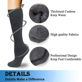 Warm Knee High Socks for Women&Men-Thermal Cotton Socks for Hiking,Work,Winter(5 Black Pack Women)