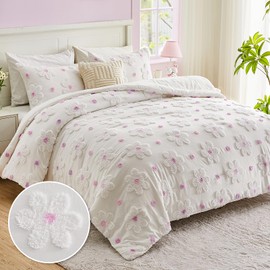 VIVILINEN Full Comforter Set for Girls 3 Pieces Full Size Purple Floral Bedding Set Cute Comforter with Tufted Daisies Flowers, Lightweight Bed Set for Kids Teen Girls Women