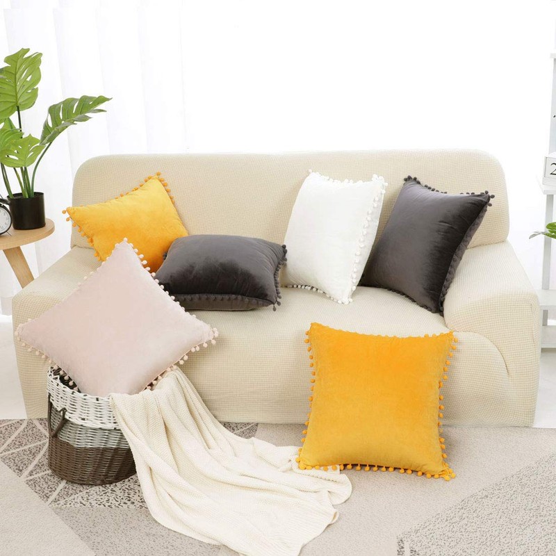 PiccoCasa Velvet Pillow Covers, 1PCS Pom Pom Christmas Throw Pillow