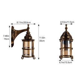Plfann Rustic Amber Glass Wall Sconce 1-Pack, Bronze Brushed, Vintage Farmhouse Lamp Porch Lighting Waterproof Retro Lamp for Indoor Bedroom Living Room Outdoor（NO Bulb）