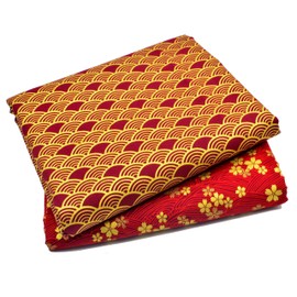 iNee Japanese Sakura Cherry Blossoms Waves Fat Quarters Quilting Fabric Bundles,18x22 inches, (Red)