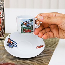 Generic Cuban Expresso Cup Set 6 cups 6 saucers Cuban landscape Total 12 Pieces, Small, White