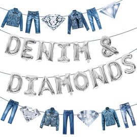 Denim and Diamonds Birthday Party Decorations Denim Themed Banners Denim and Diamonds Foil Balloons for Crystal Jeans Party Decor for Denim Jacket Bridal Shower Supplies