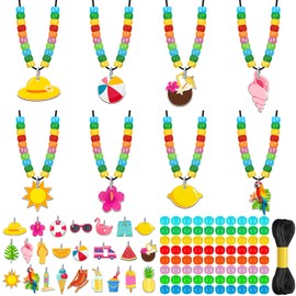 Ferreve 48 Sets Summer Hawaii Bead Necklace Crafts Kit Making Your Own Summer Necklace Craft Gifts Hawaiian Flamingo Leaf Tropical Design Beads DIY Necklaces Supplies