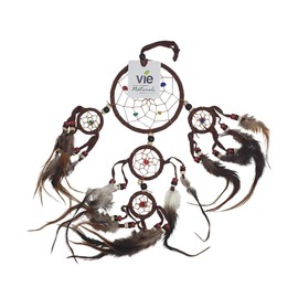 VIE Naturals Dream Catcher with Beads, 9cm 4 Smaller Rings, Brown, Multicolor, One Size UK-VN-0452-DRM-9CM-BR.