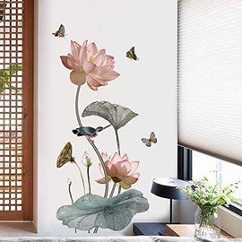 COVPAW® Wall Sticker XXL Lotus Pink Flowers Wall Sticker Mural Pictures Living Room Bedroom Decoration