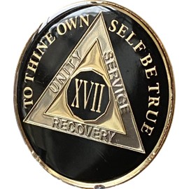 17 Year AA Medallion 34mm Metallic Classic Black Sobriety Chip