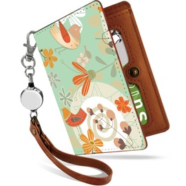 Pretimo Pass Case with Reel, Scandinavian Bird, Green, Scandinavian Pattern, Floral Pattern, Bi-Fold, Commuter Pass Case, Card Holder, Flower Design, Scandinavian Design, Tri Flower, Nordic Birds