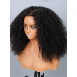 V SHOW Afro Kinky Curly Wear and Go Glueless Wigs Human Hair Pre Plucked Pre Cut 7x5 HD Lace Front Wigs Pre Bleached Bye Bye Knots 180% Density Afro Curly Lace Closure Wig Human Hair for Women 20 Inch