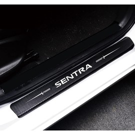 Duoles 4Pcs Door Sill Protector Reflective 4D Carbon Fiber Leather Sticker Door Entry Guard Stickers Scuff Plate Stickers for Nissan Sentra (White)