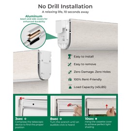 Allesin Motorized Blinds No Drill Automatic Roller Shades with Remote | Rental-Friendly & Easy Install Smart Electric Blackout Window Blinds for Home Office, Living Room Cream-Linen 35x72