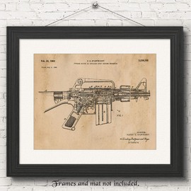 Vintage AR15 Rifle Patent Prints, 1 (11x14) Unframed Photos, Wall Art Decor Gifts Under 15 for Home, Office, Man Cave, Garage, College Student, Teacher, Cowboys, NRA Handgun Fan