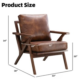 INZOY Mid-Century Modern Accent Chair with Wood Frame, PU Leather Living Room Chair and Soft Thick Padded Armchair for Living Room Bedroom Reception with Removable Upholstered Cushions, Reddish Brown