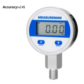 MEASUREMAN 2-1/2" dial, Digital Hydraulic Industrial Pressure Gauge with 1/4"NPT Lower Mount, Stainless Steel case and Connection, 160psi/11bar, 1%,Battery Powered, with LED Light