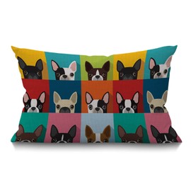 BGBDEIA Dog Cushion Cover Funny Boston Terrier Face Art Portrait Icon Cotton Linen Decorative Rectangular Throw Pillow Cover Pillowcase for Sofa and Bed Couch 12"X20" 30 x 50 cm