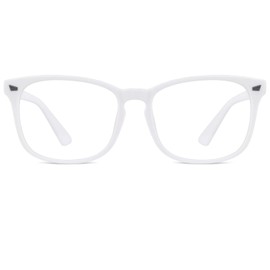 GQUEEN Horn Glasses Without Prescription Fake Glasses Nerd Glasses Women Men UV400, PE2, 1 matte white