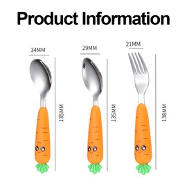 WitBicg Travel Cutlery Set Baby, 3 PCS Toddler Utensils, Kids Spoon And Fork Self-Feeding, Carrot Child Flatware Sets, Stainless Steel Fun Baby Silverware, Complementary Food Weaning