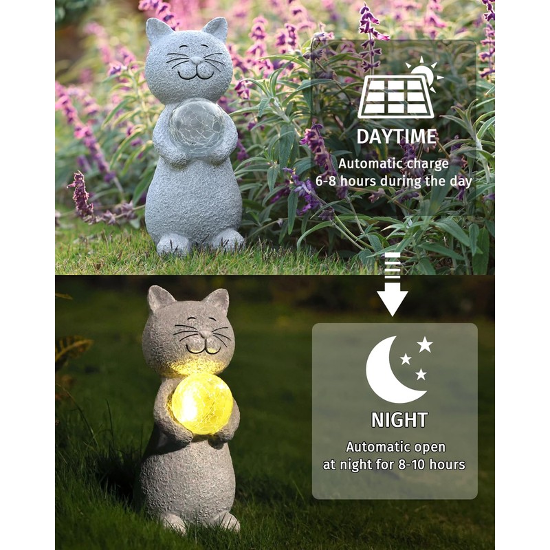 Solar Cat Outdoor Statues for Garden-Outside Decor