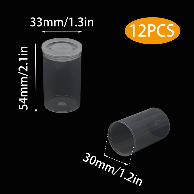 PINE & LINEN 12pcs Clear Film Canisters with Lids,33mm/1.3inch Caliber