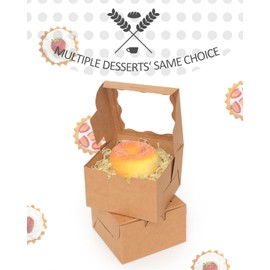 Gcardist Brown Bakery Box with Window 30Pcs 10.2x10.2x6.4cm White Cookie Boxes Pastry Box for Wedding Favor Birthday ＆ Party(4x4x2.5 Inch)