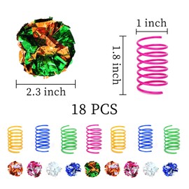 Andiker Cat Toys 18 Packs，Colorful Cat Spring Toy 8PCS and Crinkle Balls 10 PCS, High Elasticity Cat Spiral Springs and Crisp Wrinkle Balls for Cats to Swat, Bite, Hunt (springs+ball)