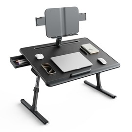 SAIJI Laptop Bed Tray Desk [Premium XXL Extra Large] with Upgraded Height Angle Adjustable Book Stand,Multi-Purpose Premium Lapdesk Foldable Laptop Desk for Bed with Storage Drawer(Black)