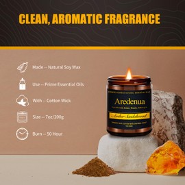 Amber Sandalwood Candle, Scented Candles for Home, Masculine Candle, Aromatherapy Gifts - 7oz Soy Candles for Home Scented, 50 Hours Burn Time, Perfect for Creating Relaxing & Room Filling Fragrance