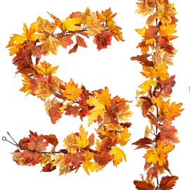 Artiflr Fall Garland Maple Leaf, 2 Pack 5.9Ft/Piece Hanging Vine Garland Artificial Autumn Foliage Garland Thanksgiving Decor for Home Wedding Fireplace Party Christmas