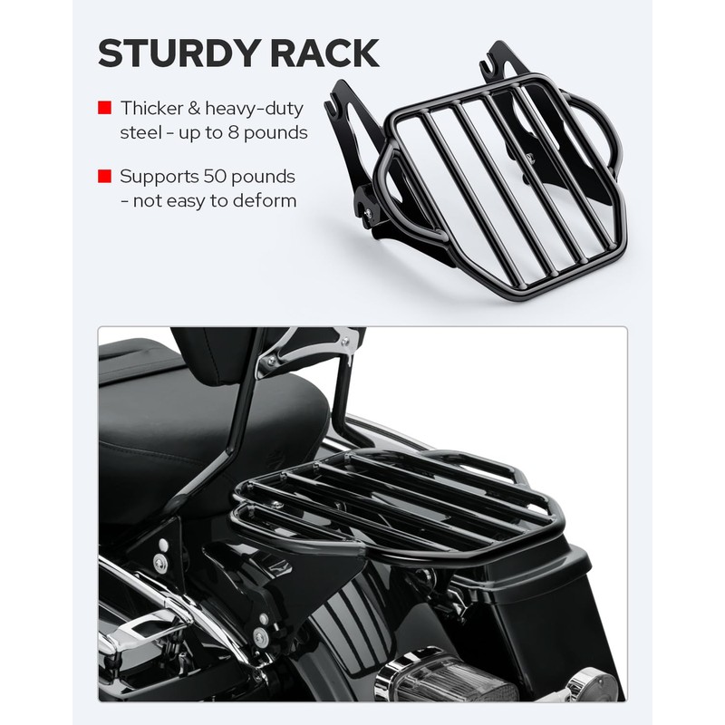 Benlari Gloss Black Detachable Luggage Rack 2-Up Mounting Rack Compatible