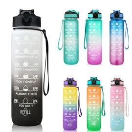 Ritte Water Bottle 1 L, Water Bottle with Time Markings, BPA-Free Sports Water Bottle with Straw for Men Women Cycling Hiking Running Gym (Black + White)