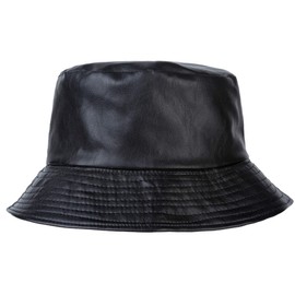 ZLYC Unisex Fashion Bucket Hat PU Leather Rain Hat Waterproof (Black)