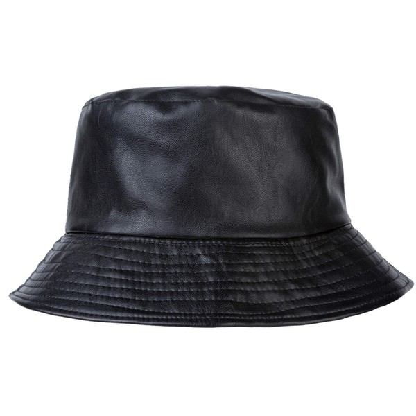 ZLYC Unisex Fashion Bucket Hat PU Leather Rain Hat Waterproof (Black)